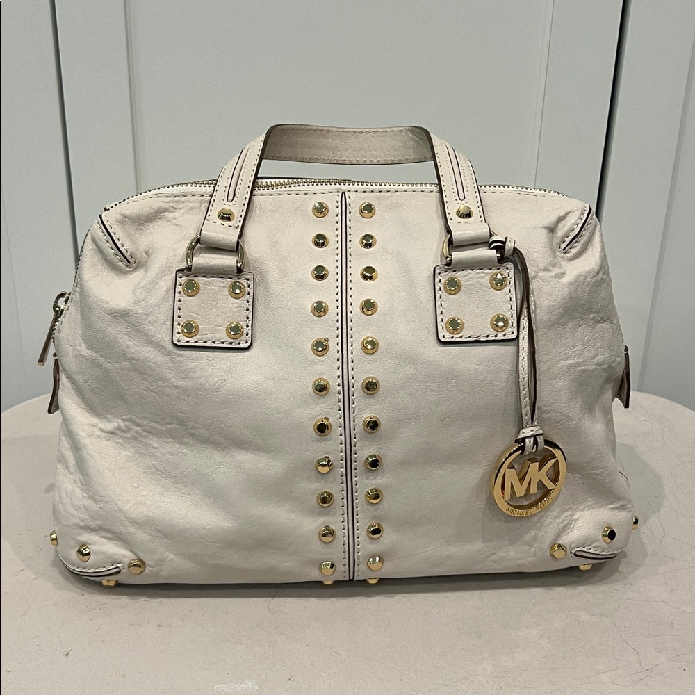 Michael Kors Cream Leather Satchel with Gold Accents
